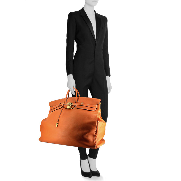 Hermes Haut à Courroies travel bag in brown Rouille leather taurillon clémence - Detail D1