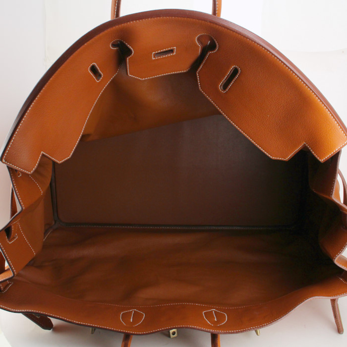 Bolsa de viaje Hermes Haut à Courroies en cuero taurillon clémence marrón Rouille - Detail D2