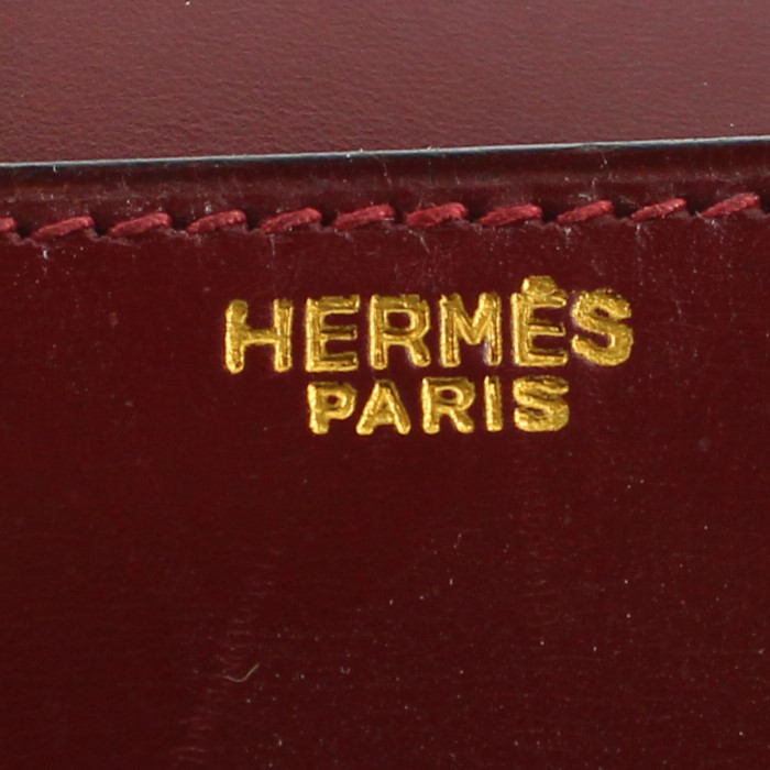 Sac à main Hermes Drag en cuir box bordeaux - Detail D3