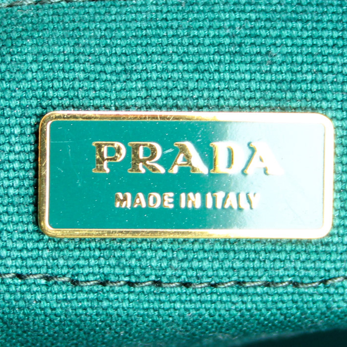 Sac cabas Prada en toile multicolore grise , jaune bleu-marine et vert-sapin - Detail D3