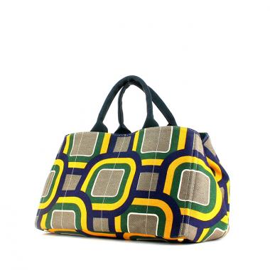 Sac cabas Prada en toile multicolore grise , jaune bleu-marine et vert-sapin