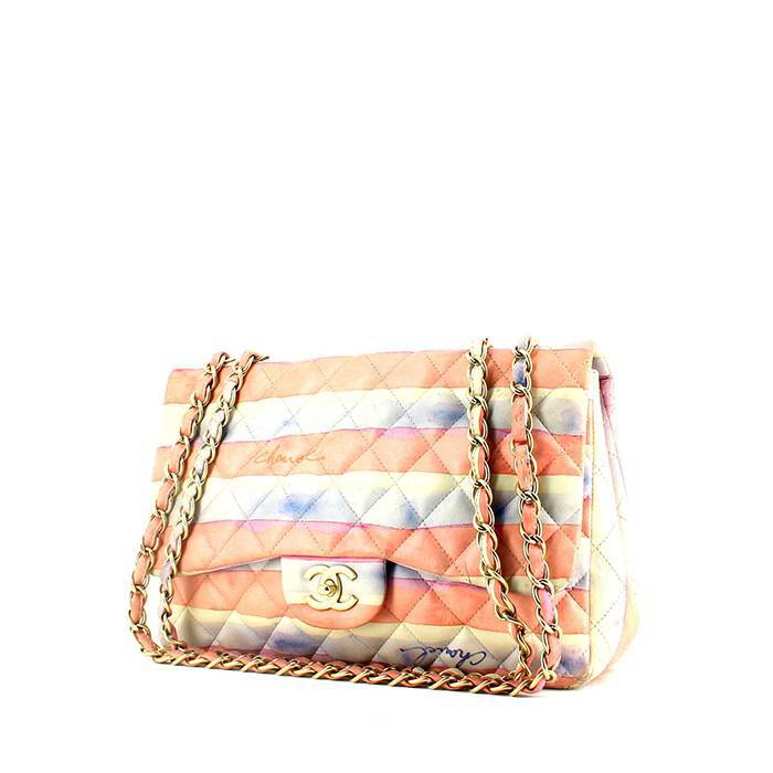Sac à main Chanel Timeless en cuir matelassé tricolore blanc rose et bleu