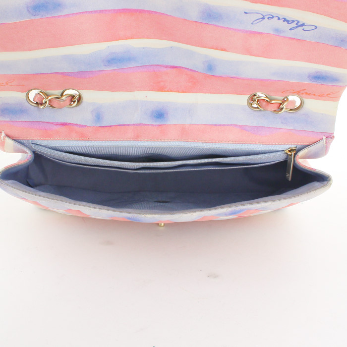 Borsa Chanel Timeless in pelle trapuntata tricolore bianca rosa e blu a righe - Detail D3