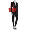Celine Trapeze medium model handbag in red leather and red suede - Detail D1 thumbnail