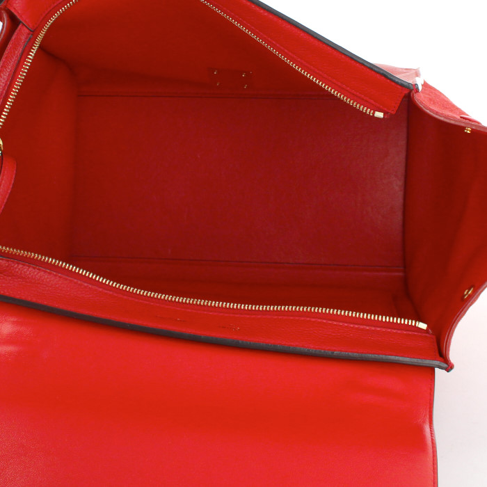Celine Trapeze medium model handbag in red leather and red suede - Detail D3