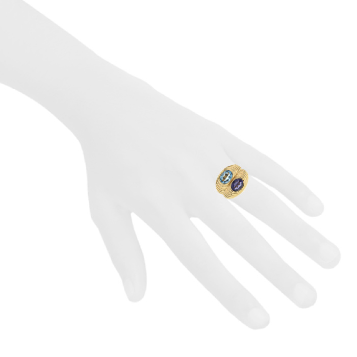 Anello Bulgari in oro giallo,  acquamarina e cordierite - Detail D1