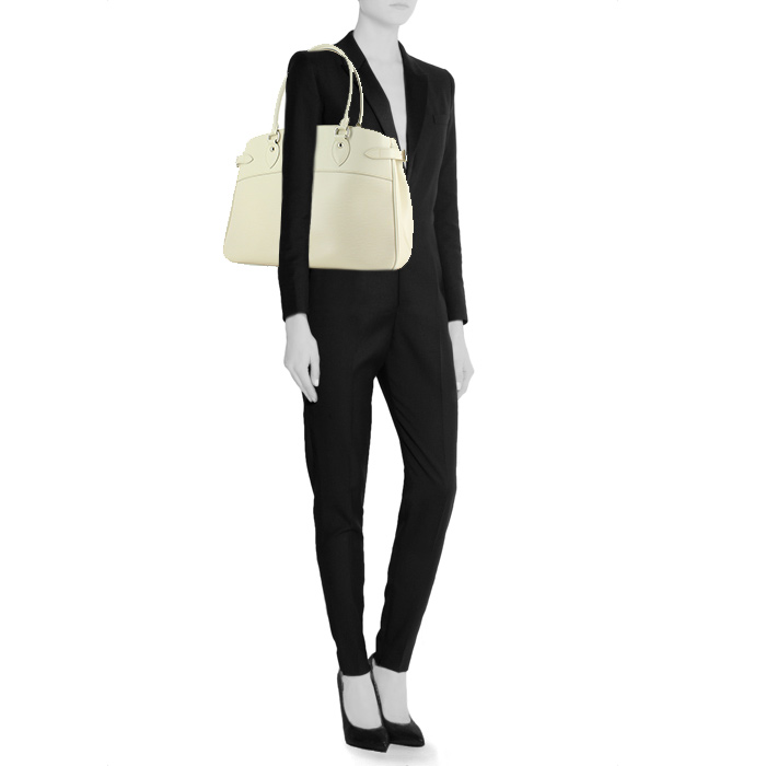 Sac cabas Louis Vuitton en cuir épi blanc - Detail D1