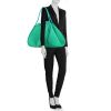 Hermes Lindy shopping bag in green and turquoise canvas - Detail D1 thumbnail