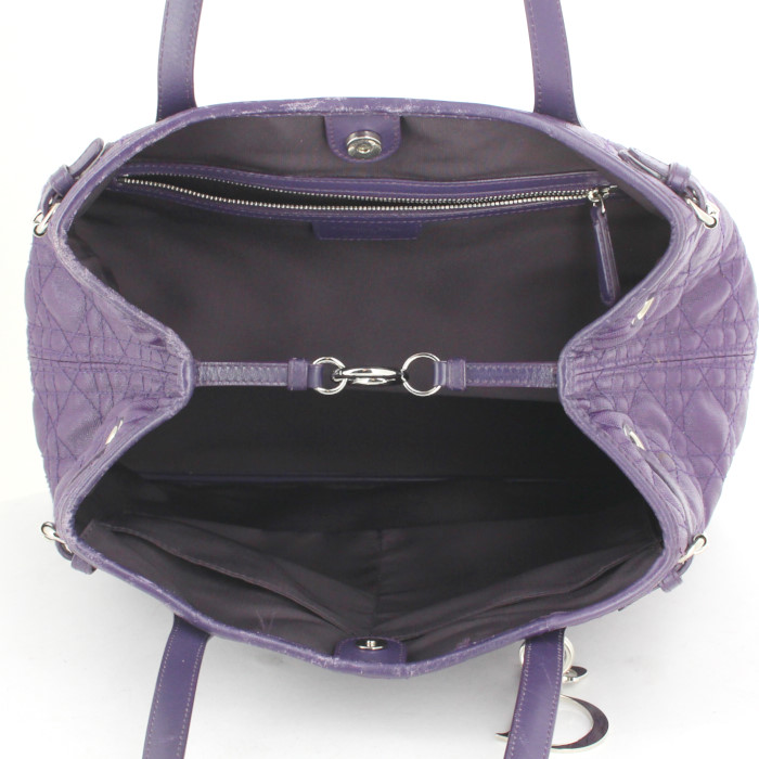 Dior Panarea small model handbag in purple canvas cannage and purple leather - Detail D2