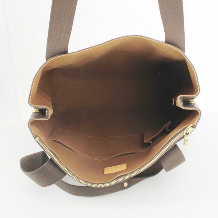 Louis Vuitton shopping bag in brown monogram leather and canvas - Detail D2