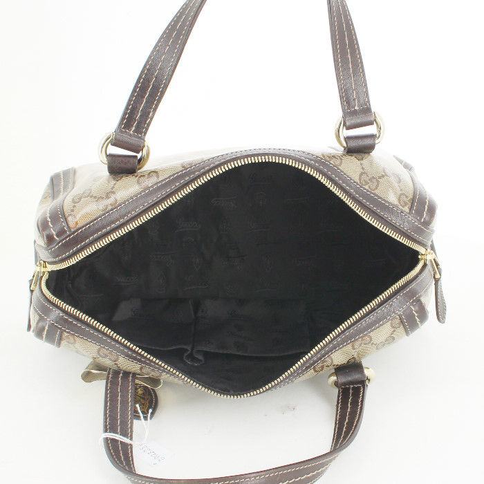 Sac à main Gucci en toile monogram enduite beige et cuir marron - Detail D2