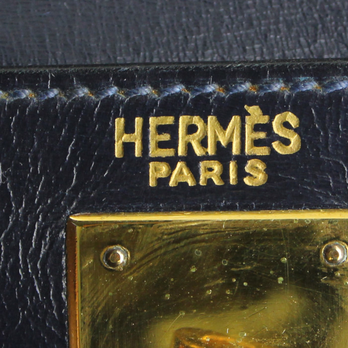 Sac à main Hermes Kelly 28 cm en cuir box bleu-marine - Detail D3