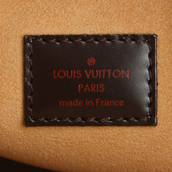 Sac à main Louis Vuitton Kensington en toile damier ébène et cuir marron - Detail D3