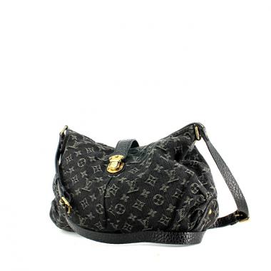 Borsa a tracolla Louis Vuitton in tela denim monogram nera e pelle nera
