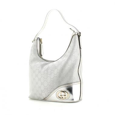 Borsa bisaccia in tela monogram argentata e pelle argentata