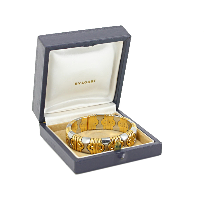 Brazalete época años 80 semiarticulado Bulgari Parentesi en oro amarillo y acero Brazalete época años 80 semiarticulado Bulgari Parentesi en oro amarillo y acero
