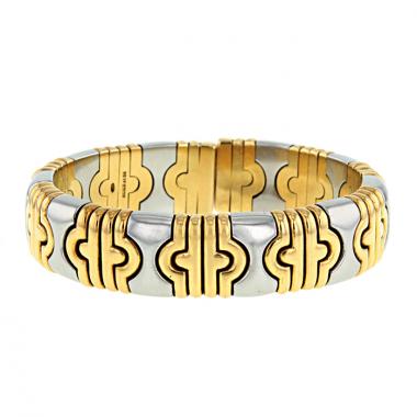 Bracelet époque années 80 semi-articulé Bulgari Parentesi en or jaune et acier Bracelet époque années 80 semi-articulé Bulgari Parentesi en or jaune et acier