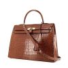 Hermes Kelly 35 cm handbag in brown porosus crocodile - 00pp thumbnail