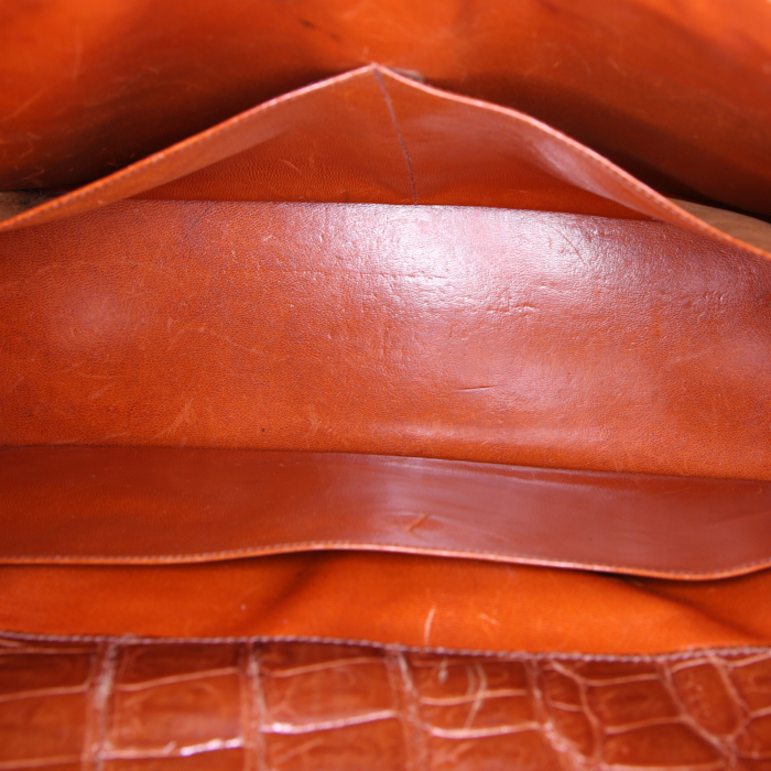 Sac à main Hermes Kelly 35 cm en crocodile porosus marron-caramel - Detail D3