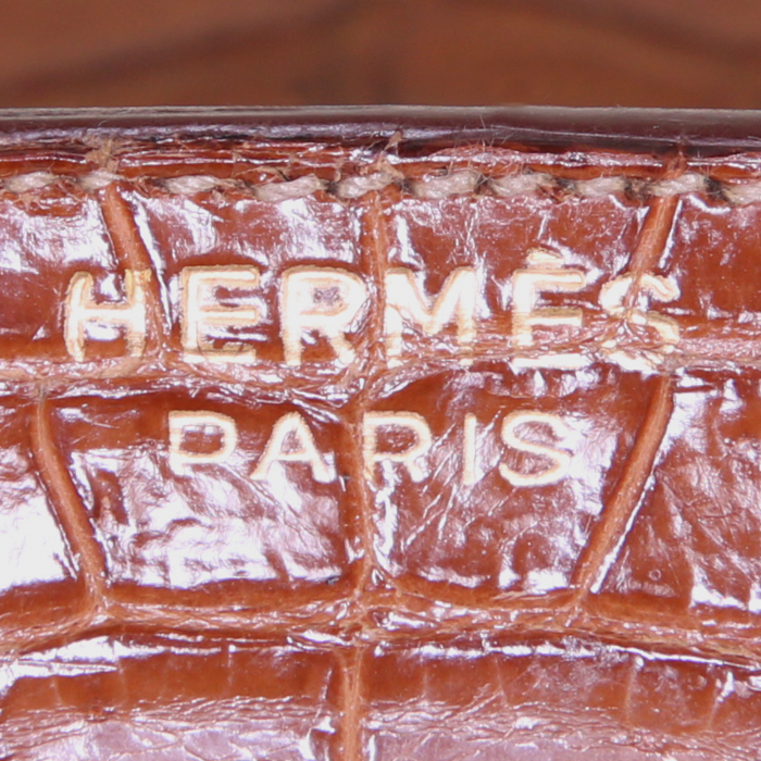 Hermes Kelly 35 cm handbag in brown porosus crocodile - Detail D4