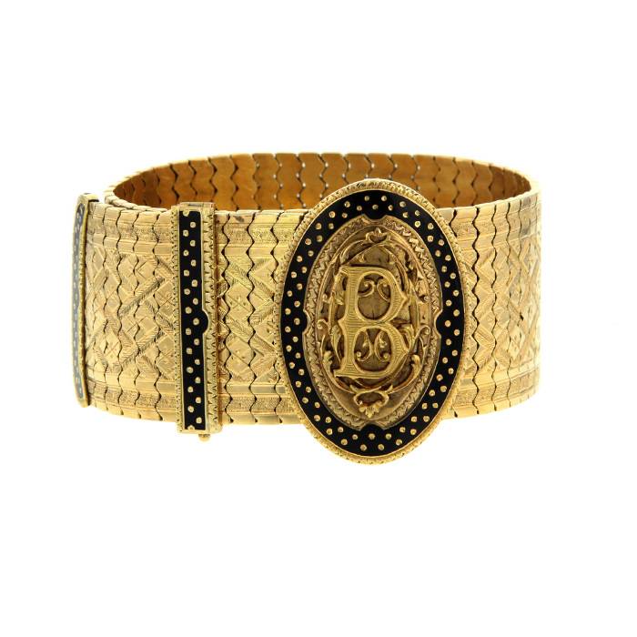 Bracciale Napoléon III Vintage in oro giallo e smalto nero
