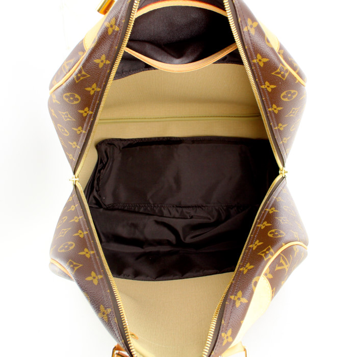 Sac de voyage Louis Vuitton en toile monogram enduite et cuir naturel - Detail D2