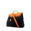 Hermes travel bag in natural leather and black canvas - 00pp thumbnail
