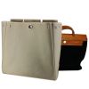 Hermes travel bag in natural leather and black canvas - Detail D3 thumbnail
