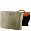 Hermes travel bag in natural leather and black canvas - Detail D4 thumbnail