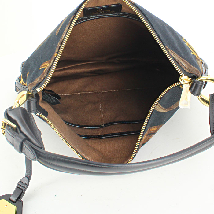 Ralph Lauren handbag in black and brown canvas - Detail D2