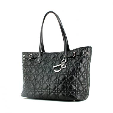 Bolso de mano Dior Panarea modelo pequeño en lona cannage negra y cuero negro
