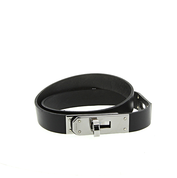 Hermes Kelly necklace in black leather - Detail D2