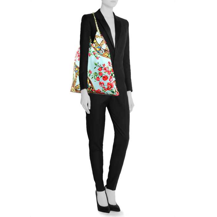 Dolce & Gabbana shopping bag in light blue multicolor silk - Detail D1