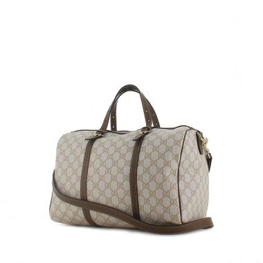 Borsa in tela monogram beige e pelle marrone