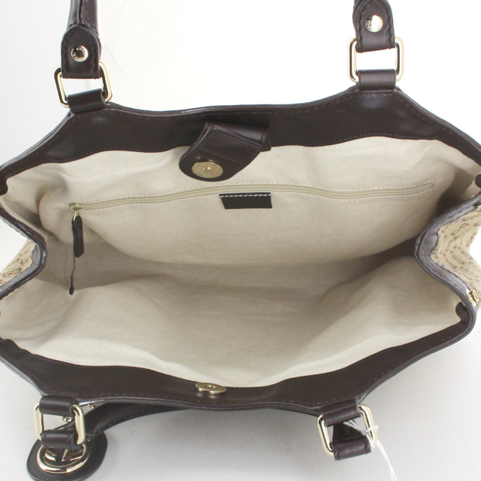 Borsa in tela monogram beige e pelle marrone - Detail D2