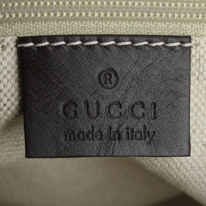 Borsa in tela monogram beige e pelle marrone - Detail D3
