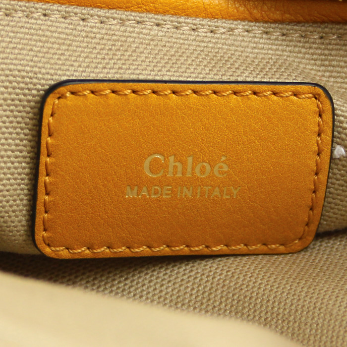 Bolso de mano Chloé en piel de potro marrón y cuero granulado azafrán - Detail D4