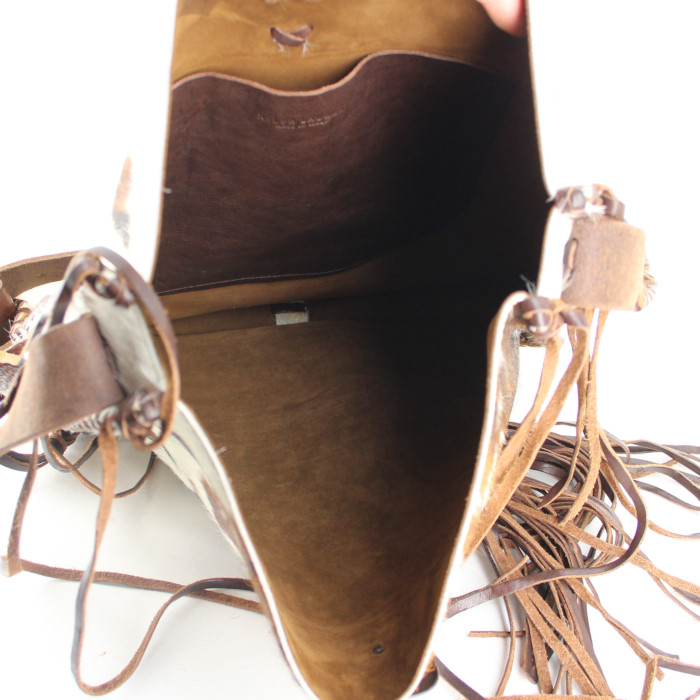 Sac à main Ralph Lauren grand modèle en poulain blanc beige et marron - Detail D2