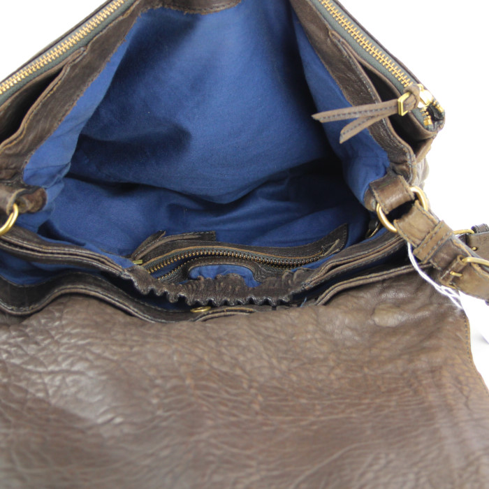 Sac bandoulière Jerome Dreyfuss Albert en cuir grainé marron - Detail D2