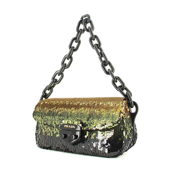 Bolso de mano Prada en lentejuelas degradadas negras, verdes y doradas