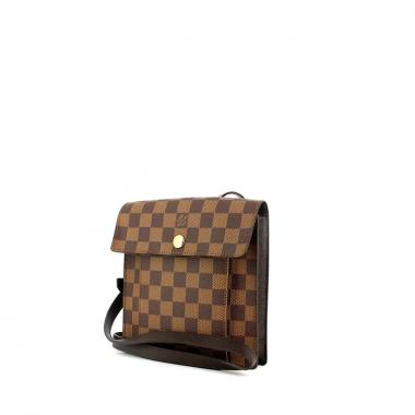Bolso bandolera Louis Vuitton en lona a cuadros ébano y cuero marrón
