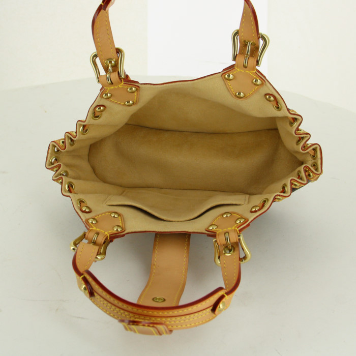 Louis Vuitton handbag in brown monogram canvas and natural leather - Detail D2