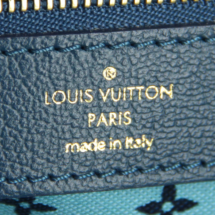 Louis Vuitton shopping bag in beige and blue canvas and navy blue leather - Detail D3
