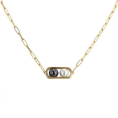 Collana Dinh Van 2 perles modello piccolo in oro giallo,  perla coltivata bianco e hematite