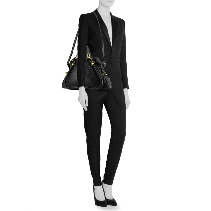 Chloé Paraty handbag in black grained leather - Detail D2