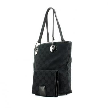 Shopping bag in tela monogram nera e pelle nera