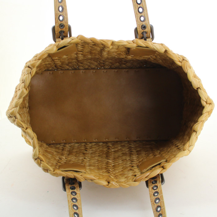 Shopping bag in pelle intrecciata beige - Detail D2