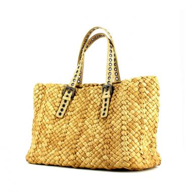 Shopping bag in pelle intrecciata beige