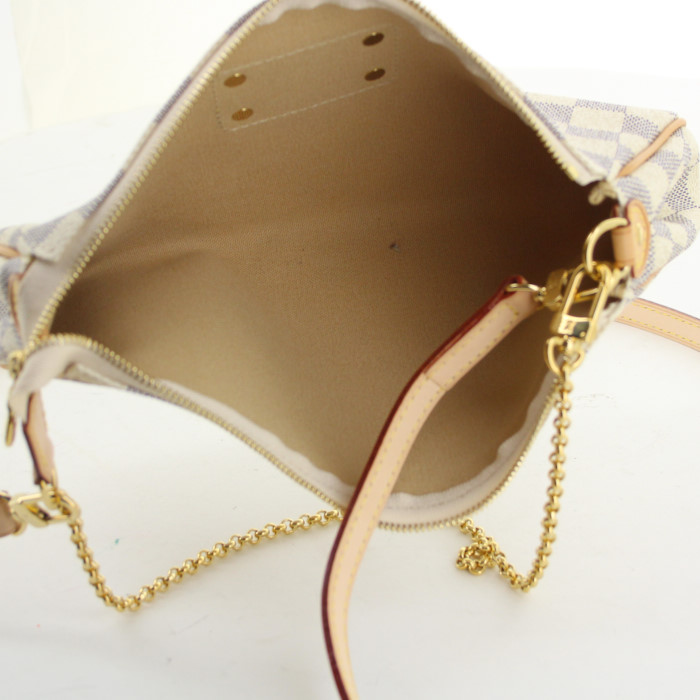 Sac/pochette Louis Vuitton en toile damier enduite azur et cuir naturel - Detail D3