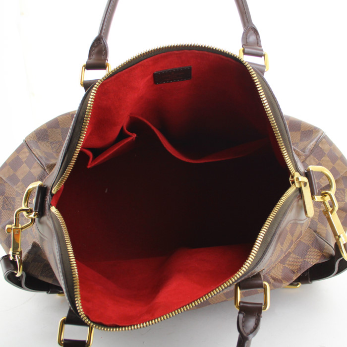 Louis Vuitton handbag in damier canvas and brown leather - Detail D3